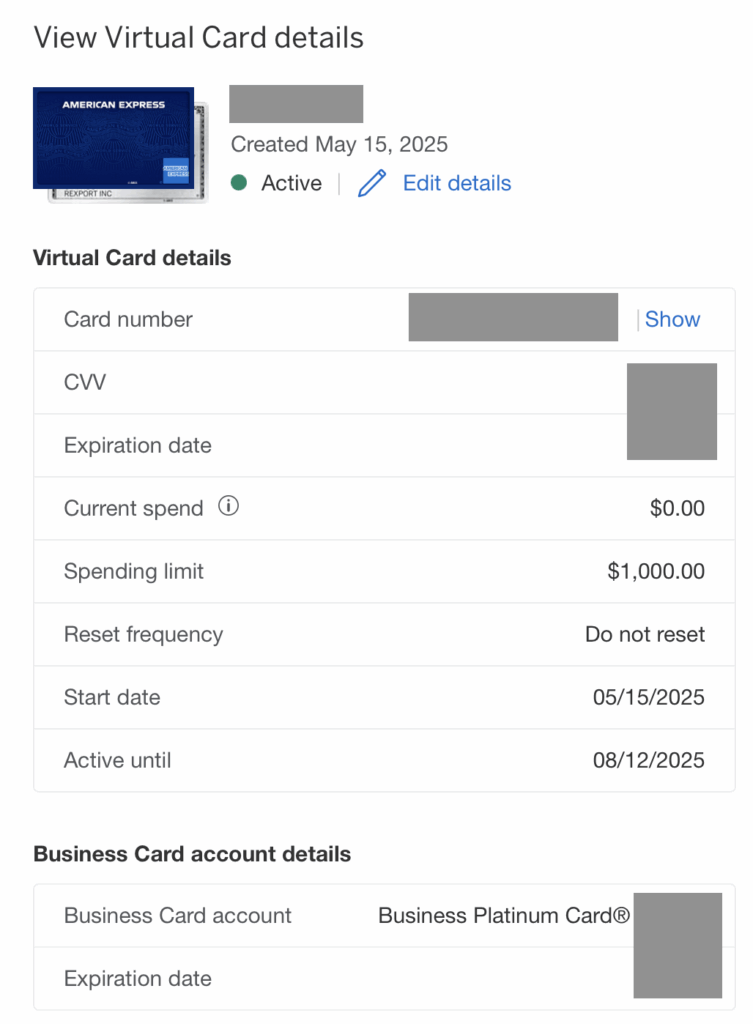 Amex Virtual card.